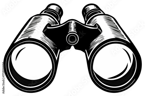 Detailed graphic style illustration of binoculars focusing on exploration or observation.
