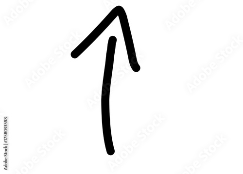 A simple, hand-drawn vector illustration of an arrow pointing upwards. The style is deliberately rough, giving it a quick, casual, and authentic handwritten or doodle aesthetic