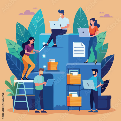 team managing shared document folders .eps