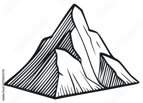 Hand Drawn Mountain Peak Icon in a Vintage Engraving Style