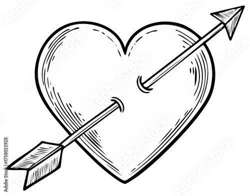 Heart pierced by arrow, vintage style illustration, symbol of love