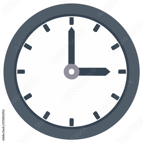 Analog clock face showing three o'clock with dark grey casing and minimalist design