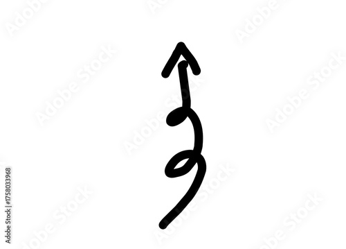 A simple, hand-drawn vector illustration of an arrow pointing upwards. The style is deliberately rough, giving it a quick, casual, and authentic handwritten or doodle aesthetic