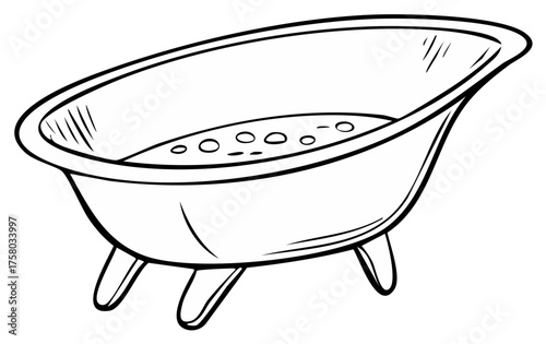 Outline drawing of a vintage bathtub. Monochrome bathroom interior illustration.