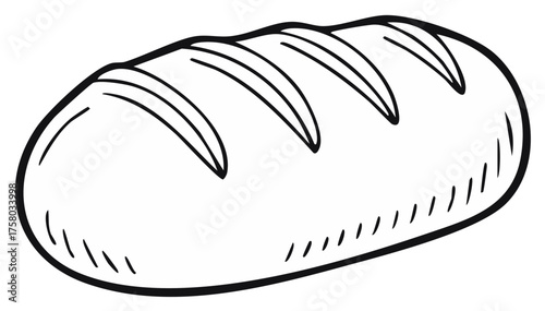 Hand-drawn Loaf: Sketch Style of Bread, Black Lines Outline Illustration with Sliced Top, Food Concept