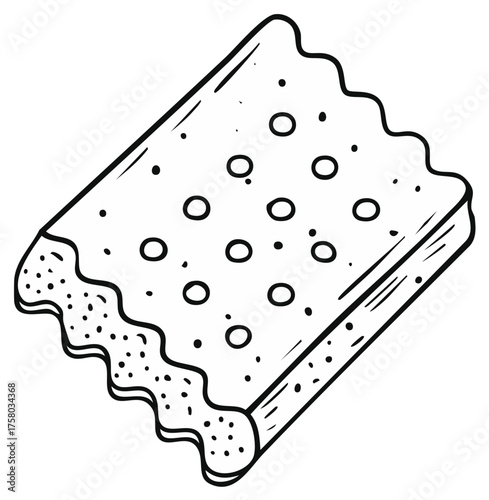 Single Cracker with Bite Mark Vector Outline Illustration for Snacks and Food Designs