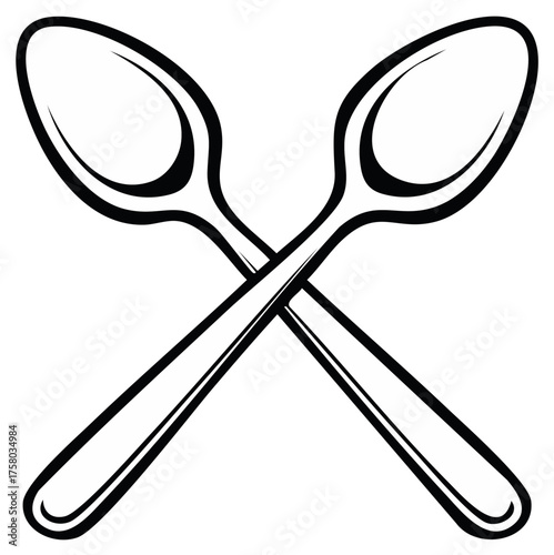 Two crossed spoons flat vector illustration, perfect cooking or eating utensil symbol. Decorative kitchenware icon