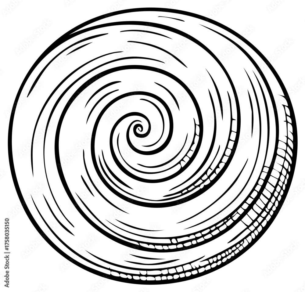 Naklejka premium Black and White Circular Whirlpool Pattern Ink Drawing Graphic Element Round Textured Abstract Shape Swirls