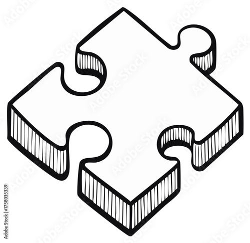 Puzzle Piece Hand Drawn Illustration Black Outline Detail of a Jigsaw Element Solving Problems