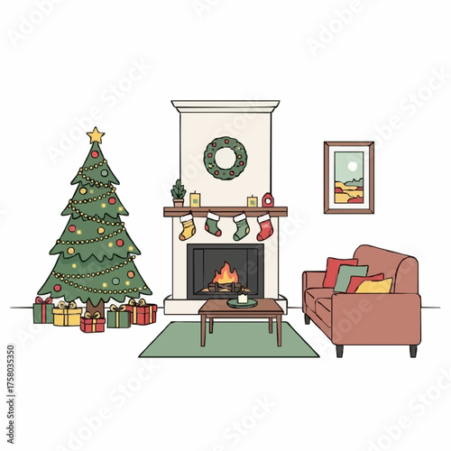 vector illustration of christmas living room scene 