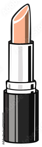 Elegant lipstick tube illustration shows a cosmetic product used for makeup application in fashion or beauty settings