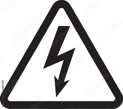 Electric shock hazard triangle icon for safety warning signage. High voltage caution vector design.