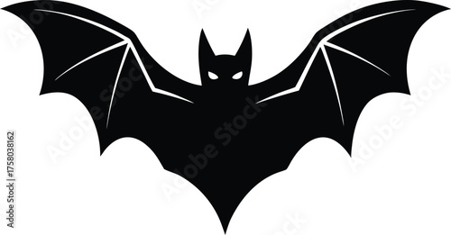 Flying black bat silhouette on white background for a spooky Halloween design vector