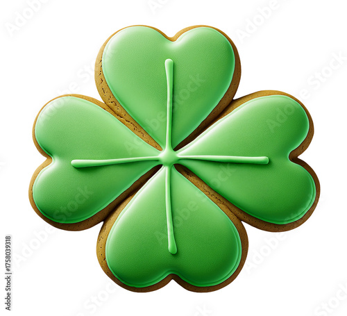Four Leaf Clover Cookie with Green Icing Isolated