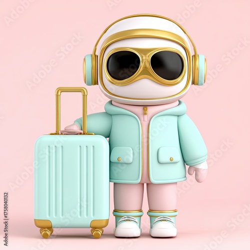 3D Cartoon Occupation Illustration Cute cartoon character with a suitcase, ready for adventure in pastel colors.