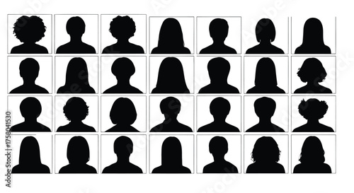 Vector art of collection of diverse silhouette profile head icon