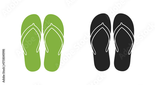 A simple illustration depicting a pair of green and black flip flops