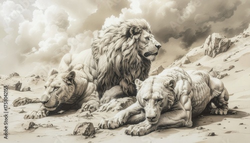 Image on the book of Daniel, biblical illustration prophecy showing the lion, bear, leopard and fourth beast with little horn-updated.