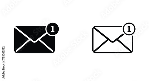 Two black email icons displayed with notification badges indicating unread messages
