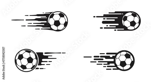 Dynamic soccer balls with speed lines a graphic design element set