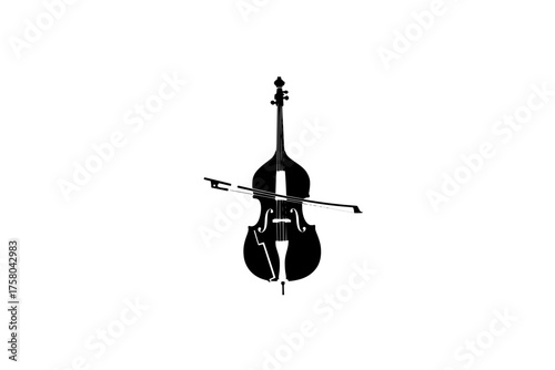 Collection of eight black and white silhouette images of stringed double bass musical instruments in various poses