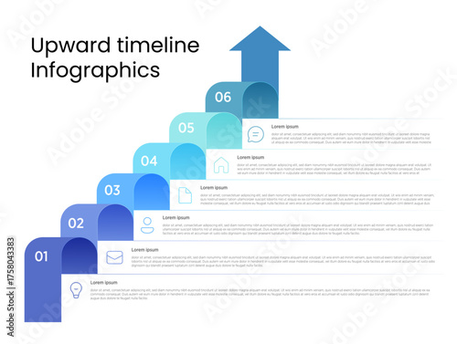 A professionally crafted vector infographic showcasing a sleek upward layout with 6 progressive steps. Featuring business-oriented icons and clean visual elements, this template is perfect for prese
