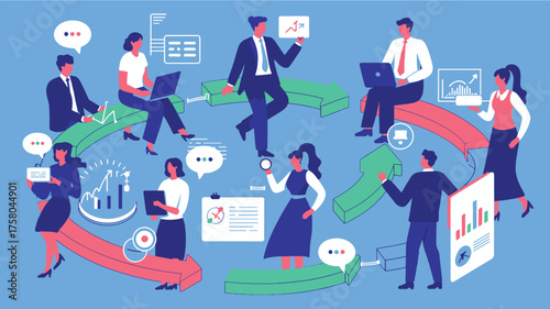 Diverse group of business professionals collaborating on ideas and strategies with digital data analytics and planning charts creating synergy for success
