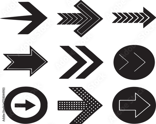Collection of black directional arrows on white background