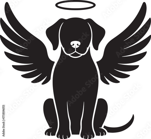 Cherished pet memorial silhouette angel dog sitting serene wings halo symbol of love and remembrance