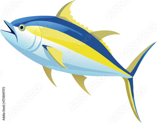 A vibrant illustration featuring the streamlined body of a yellowfin tuna