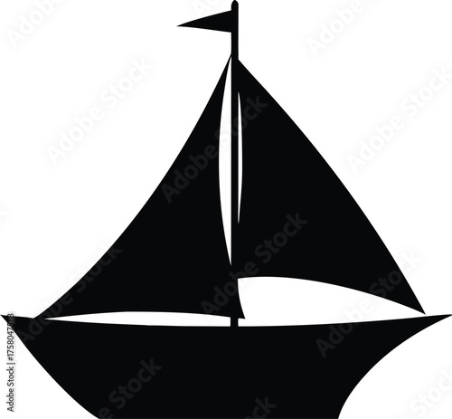 Simple black and white illustration of a sailboat with a single mast