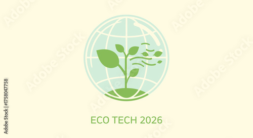 Animated Flat Vector Icon of Eco Technology Power Plug Connecting to Leaf, Clean Energy Concept in Pastel 2D Motion, Global Nature View