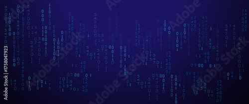 Vector blue glowing binary code rain background. Binary rain concept. Abstract digital Data Cyber security