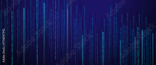 Vector blue glowing binary code rain background. Binary rain concept. Abstract digital Data Cyber security