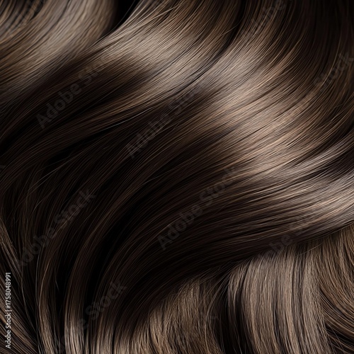 Close up of Luxurious Brown Hair with Subtle Highlights and Realistic Texture