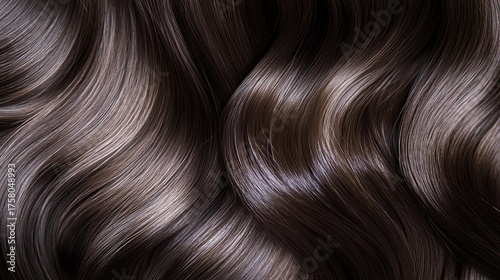 Close up of Dark Brown Wavy Hair Texture With Subtle Highlights Under Studio Lighting