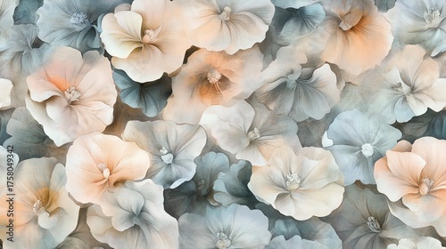 Soft Pastel Floral Pattern Delicate Hydrangea Blossoms In A Textured Artistic Arrangement With