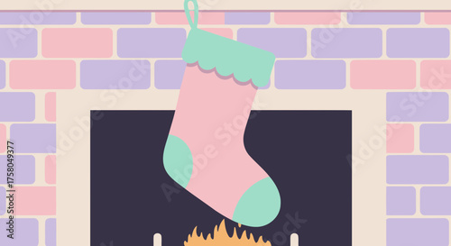 Cozy Christmas Eve: Pastel Fireplace and Stocking