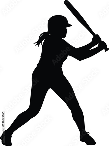 Silhouette of a female softball player preparing to hit a ball