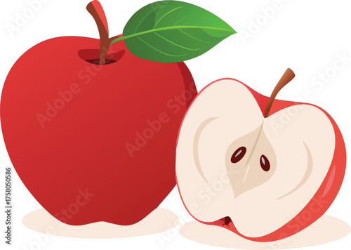 A vibrant red apple with a slice showcasing its fresh interior