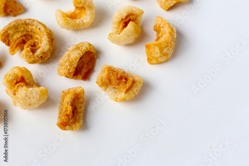 Crispy pork cracklings, a crunchy savory snack.