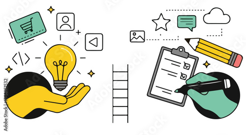 Creative Illustration of Internet Services, Ecommerce, Cloud Computing, Social Media and Web Development Vector Concept