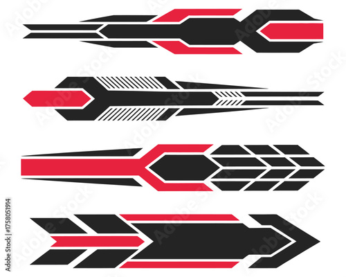 A set of stylized racing graphics for vehicle customization and sports car decals