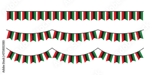 Red, black and green colored party bunting as the colors of the Pan-African flag. For Juneteenth and Black History Month. Flat design illustration.	
