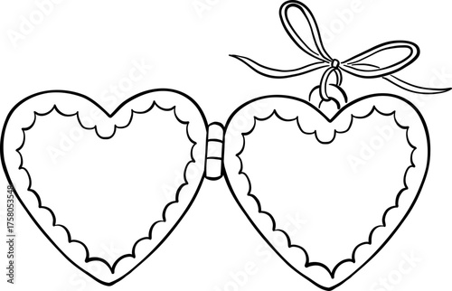 Hand Drawn Heart Locket With Ribbon Bow Outline, Whimsical Wedding Doodle Illustration