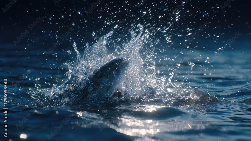 Obraz premium an intense moment of a shark in mid air after leaping from the water