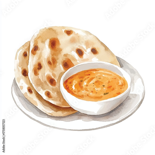 Delicious Indian Flatbread with Savory Curry Dip.
