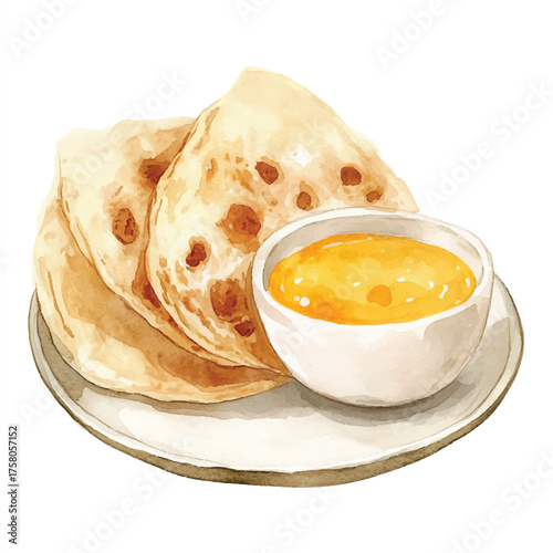 Delicious Indian Roti Bread with Golden Ghee Dip on a Plate.