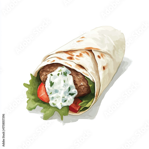 Delicious Lamb Gyro Wrap with Tzatziki Sauce and Fresh Vegetables.