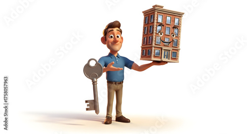 Trustee with key and building, symbolizing community management and coexistence mediation (2)